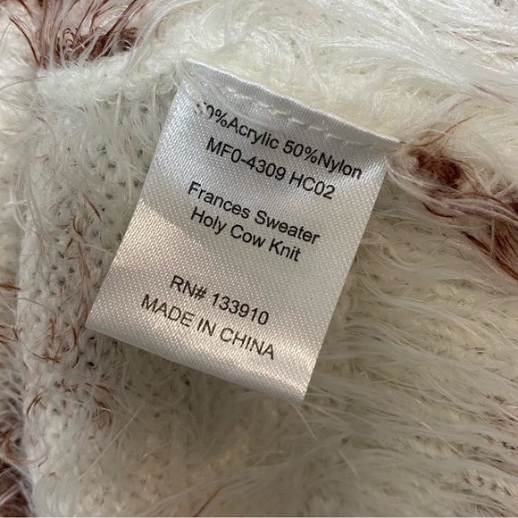 SMYM Frances Holy Cow Print Cowl Neck Fuzzy Sweater - Picture 10 of 11